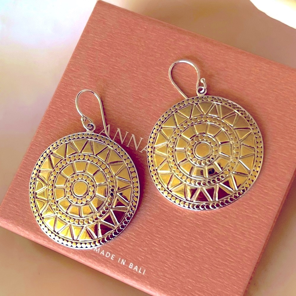 ANNA BECK Vintage Aztec Disc Gold and Silver Earrings